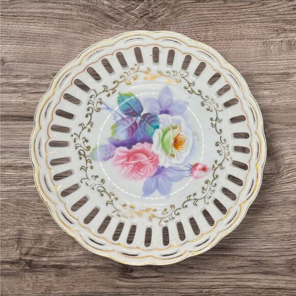 AIYO China from Occupied Japan Vintage Rose Bowl with Gold Trim 6” Diameter 2” H - Picture 2 of 6